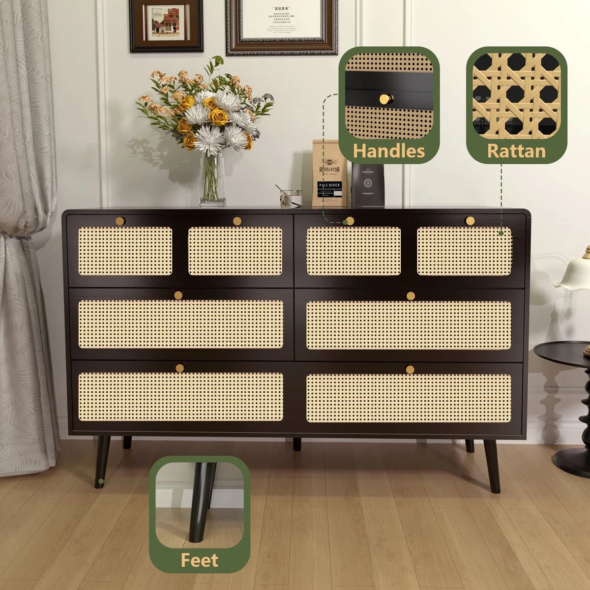 White Wood 6 Drawer Dresser D634
