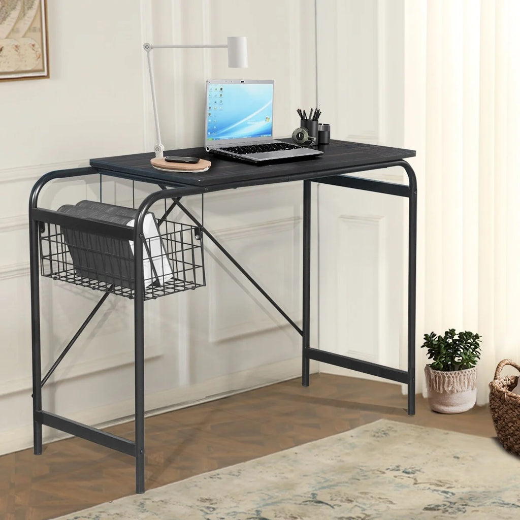 38.7'' W Industrial Computer Desk With Magazine Basket Q4076