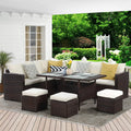 7 Piece All Weather Wicker Patio Dining Sofa Set with Ottoman L482858