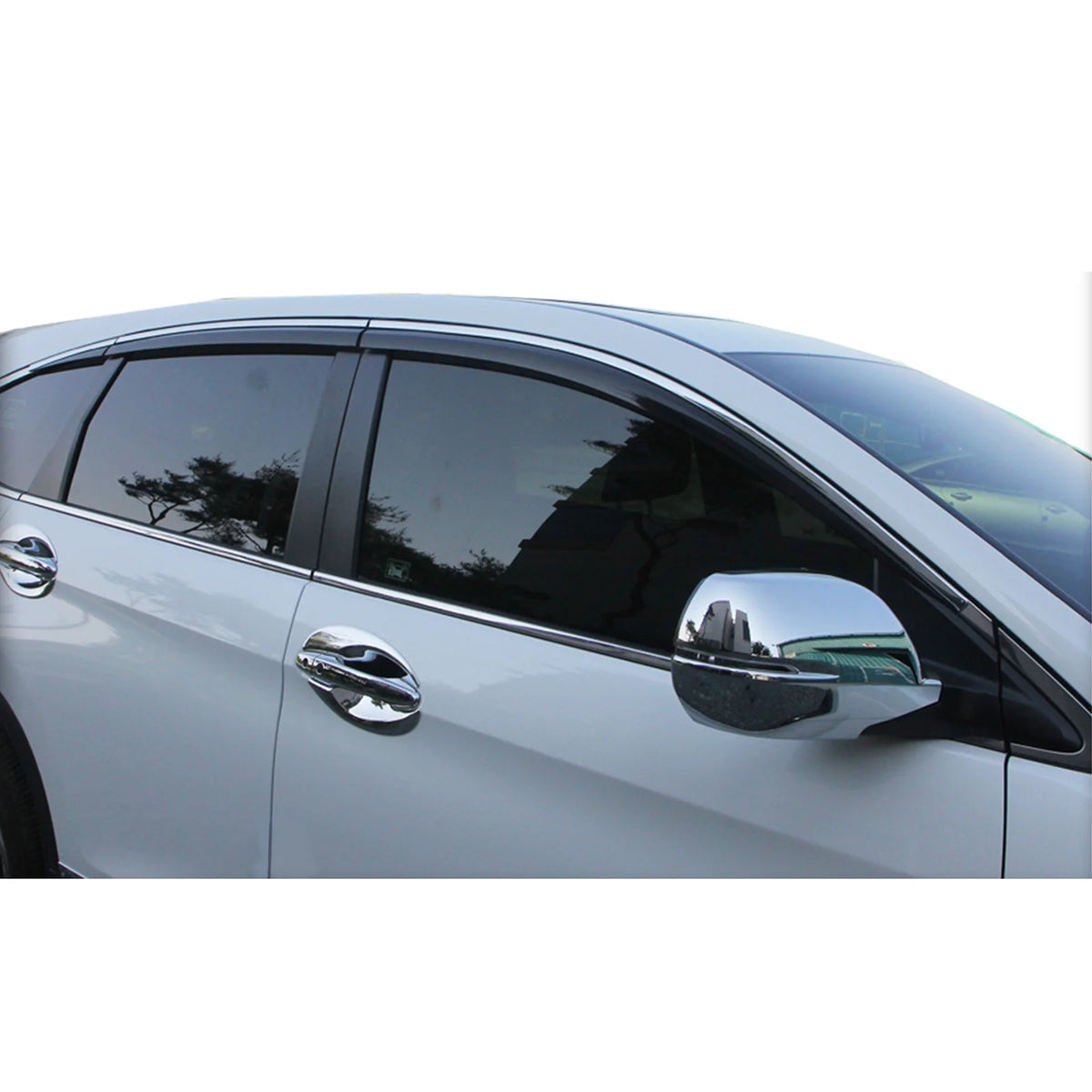 6PCS ABS Black Window Visors with Chrome Trim P1304