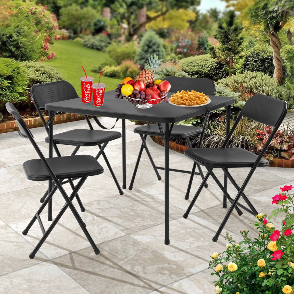 5 Piece Resin Folding Table and Chairs Set, Black M517789