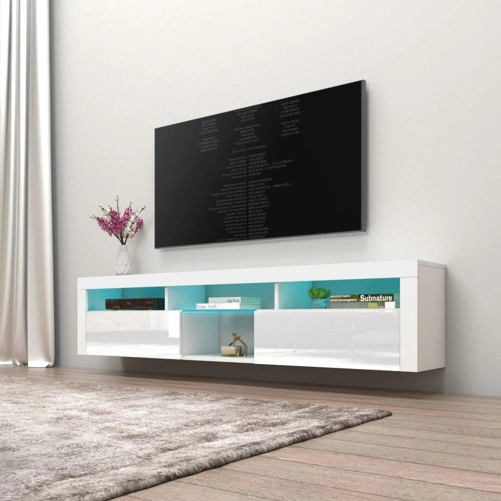 White Wall Mounted Floating TV Stand with LEDs J943