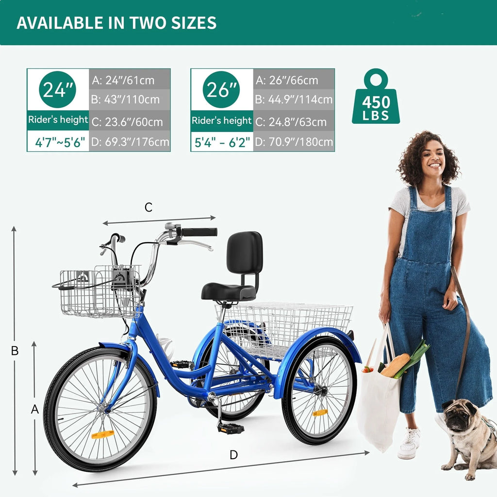 Blue 26 Adult Tricycle 3 Wheel Bike L6241