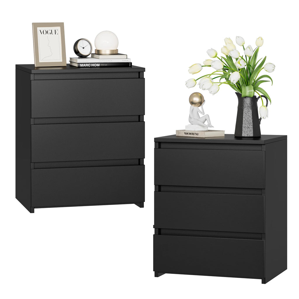 Black 3 Drawer Nightstand Set of 2 F3061