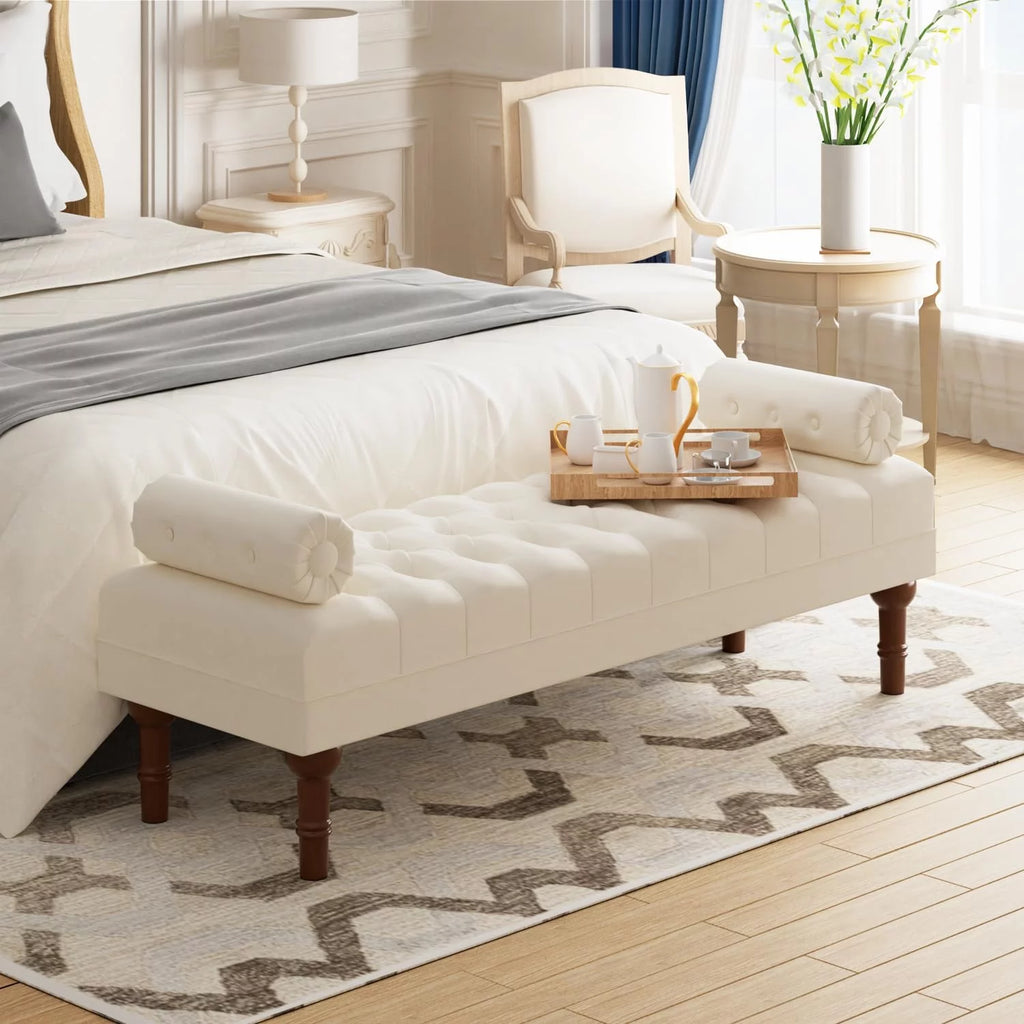 60.2" Large Size Beige Velvet Upholstered Storage Bench B425