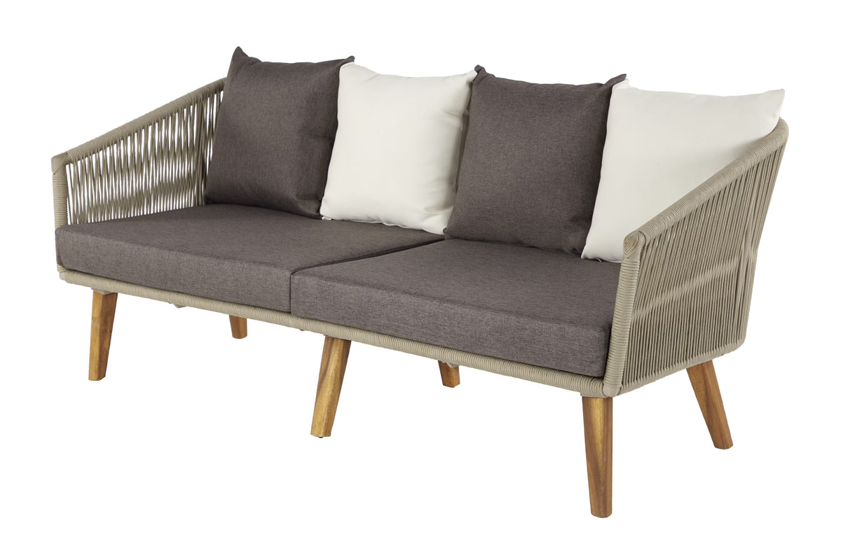 Gray Woven Rope Wood Outdoor Sofa with Polyester Cushions N939