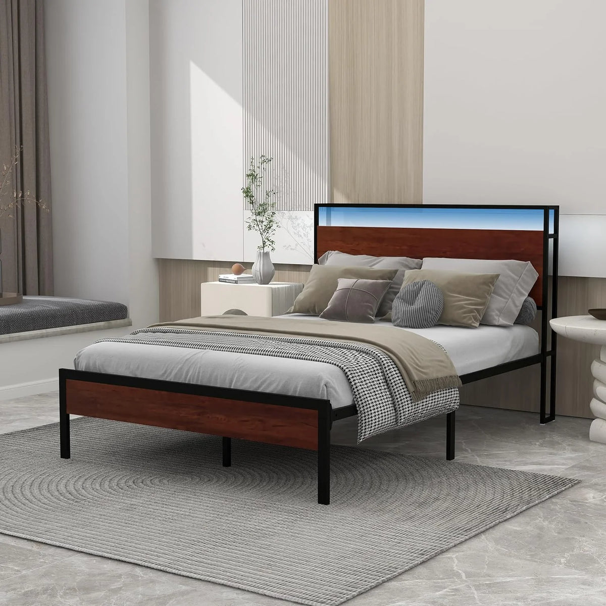 Full Size Metal Platform Bed Frame with USB Ports K10013