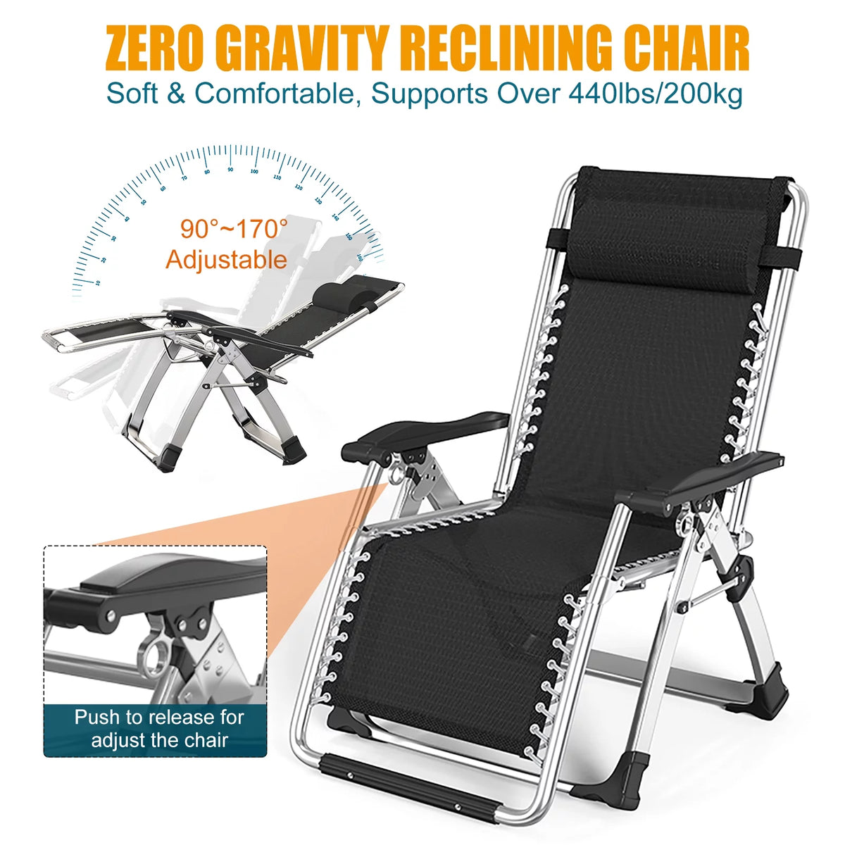 Zero Gravity Folding Lounge Chair with Cushion, Cup Holder, Pillow Y4330
