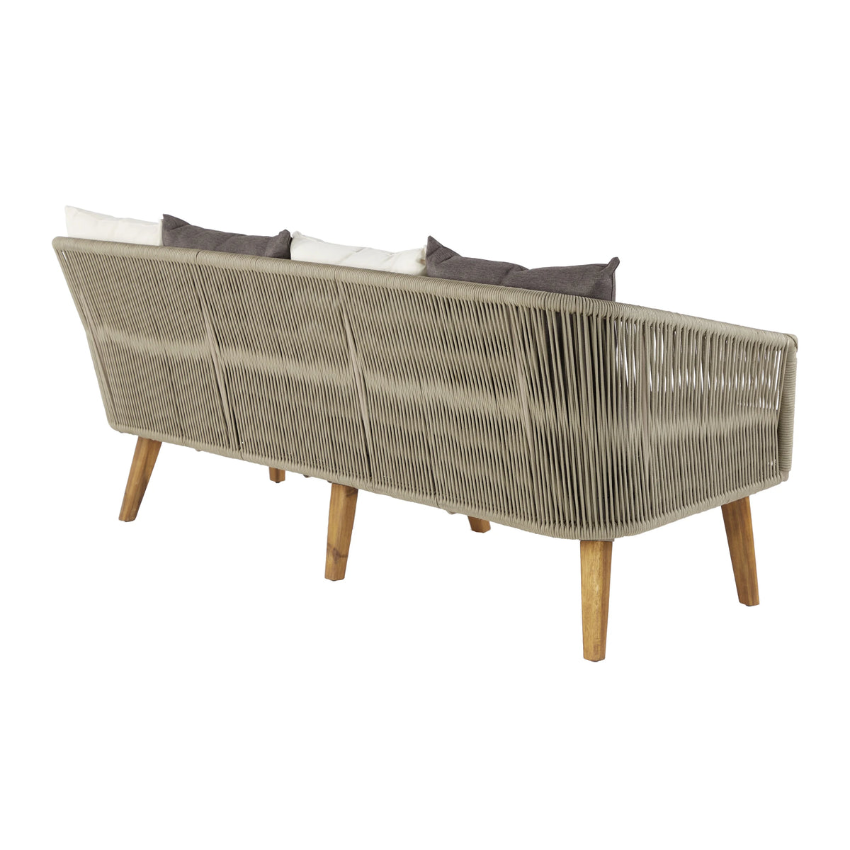 Gray Woven Rope Wood Outdoor Sofa with Polyester Cushions N939