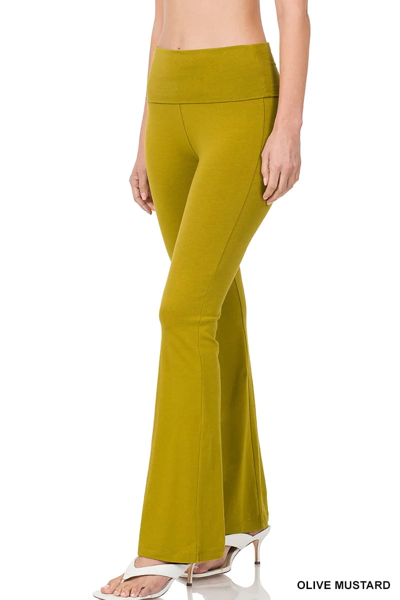 Cotton Fold-Over High Waist Bootcut Yoga Pants H9009