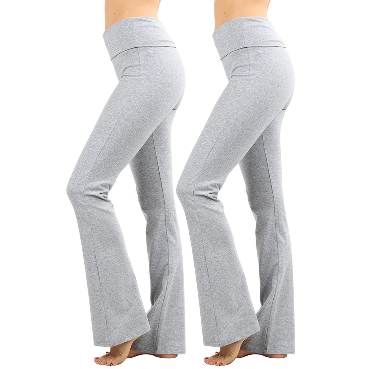 Cotton Fold-Over High Waist Bootcut Yoga Pants H9009