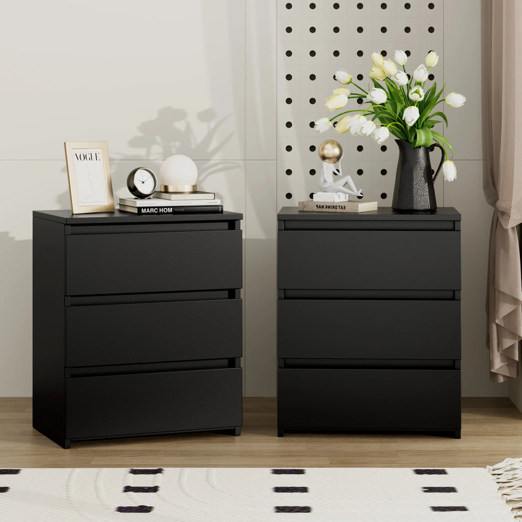 Black 3 Drawer Nightstand Set of 2 F3061