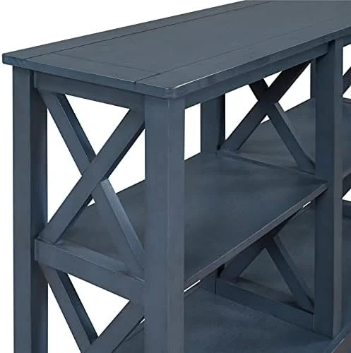 Navy Blue 3-Tier Wood Console Table with Shelves Z515140