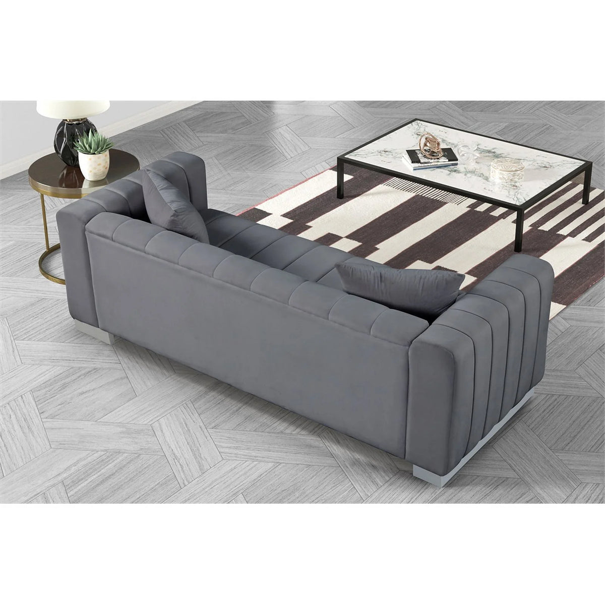 Gray Velvet Fabric Sofa and 2 Armchairs Set D58507