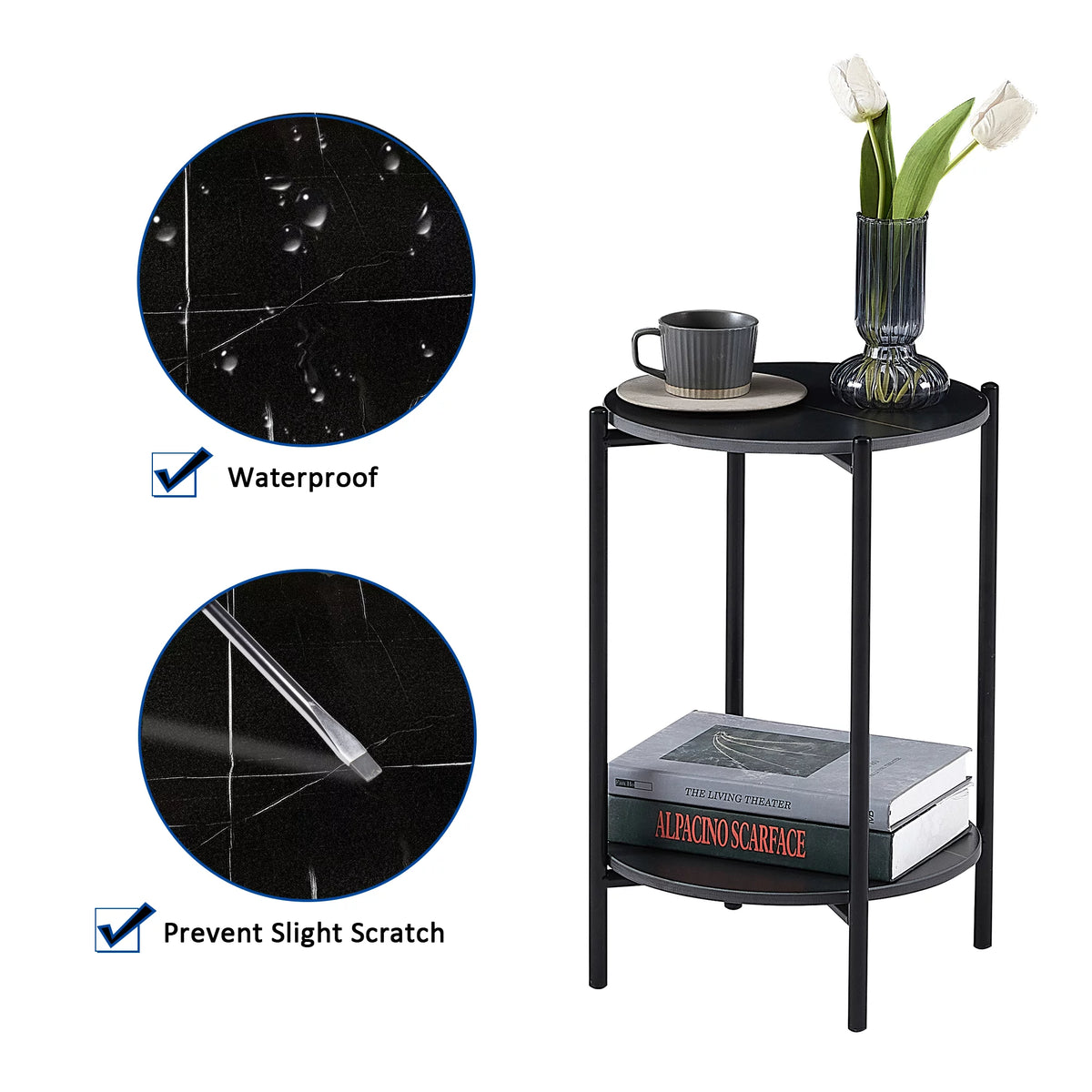 Round Marble End Table with Black Metal Frame E598151