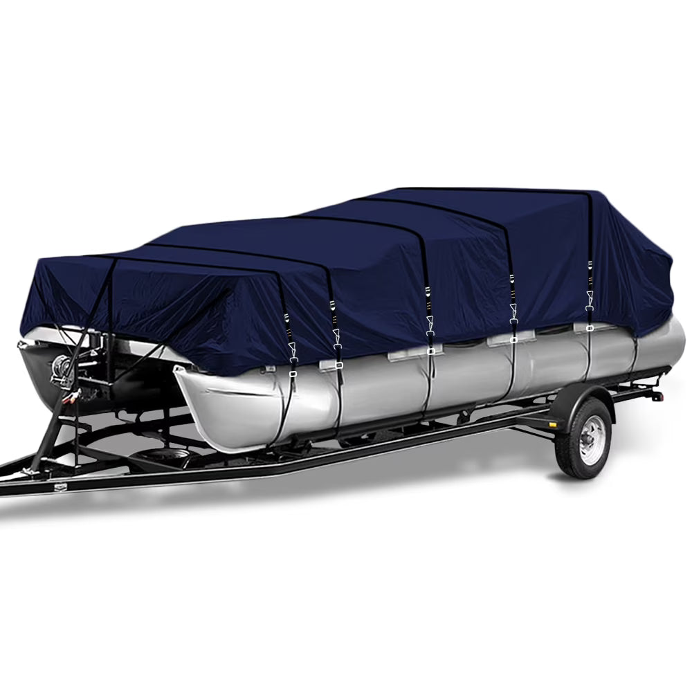 900D Waterproof Pontoon Boat Cover with Windproof Metal Buckle Straps Q22382
