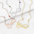 Sterling Silver Script Name Infinity Birthstone Necklace K718