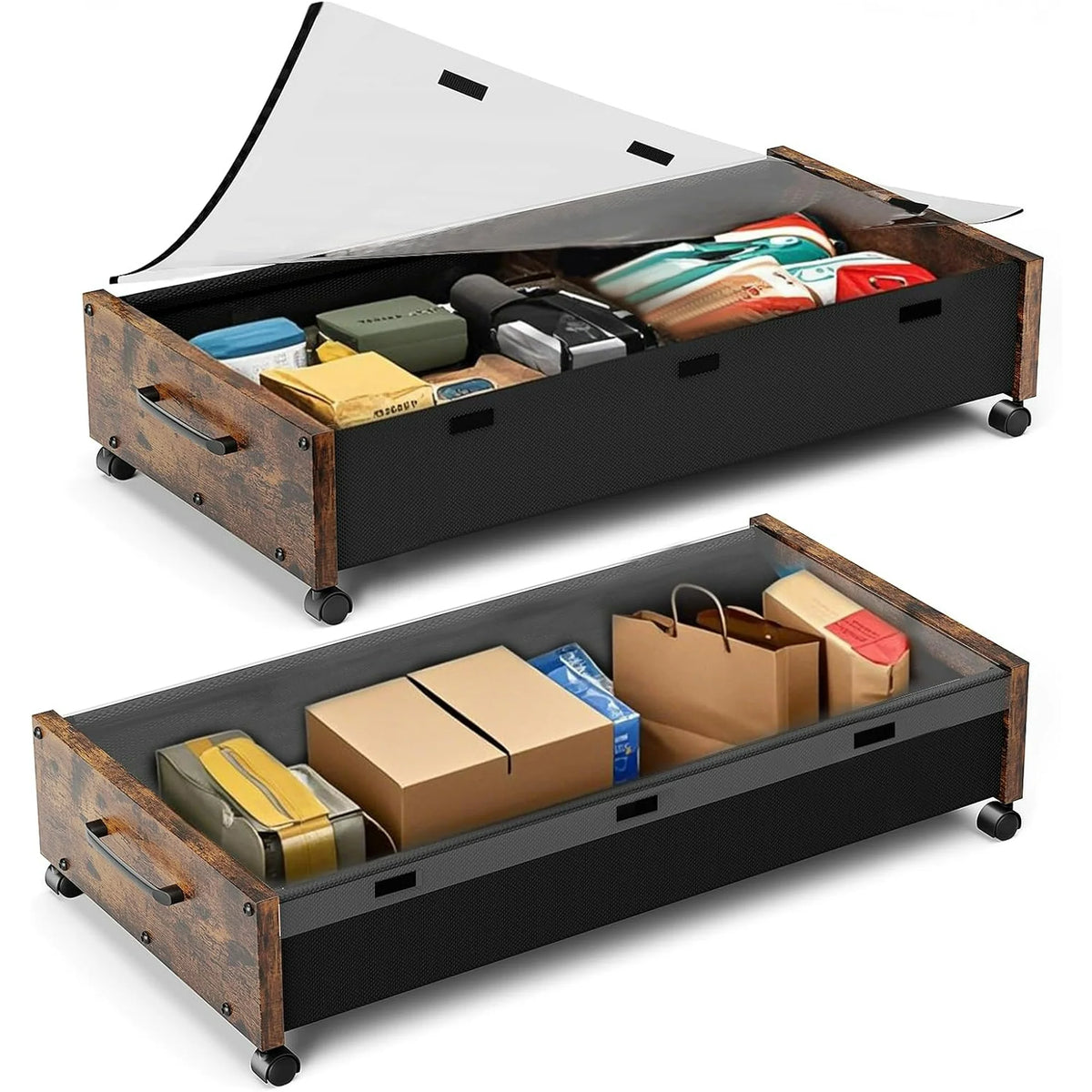 Black 2 Pack Rolling Under Bed Storage Drawer V8869