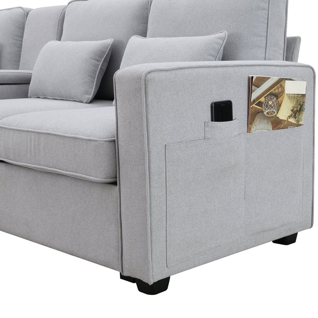 Light Grey 4-Seater Linen Fabric Sofa with 4 Pillows C474482