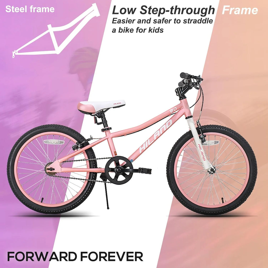 20 inch Kids Mountain Bike with Dual Handbrakes Kickstand Pink F7423