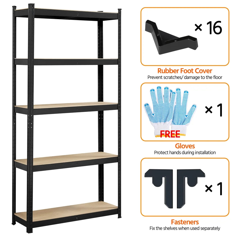 Black 5-Tier Adjustable Steel Storage Shelves C6730