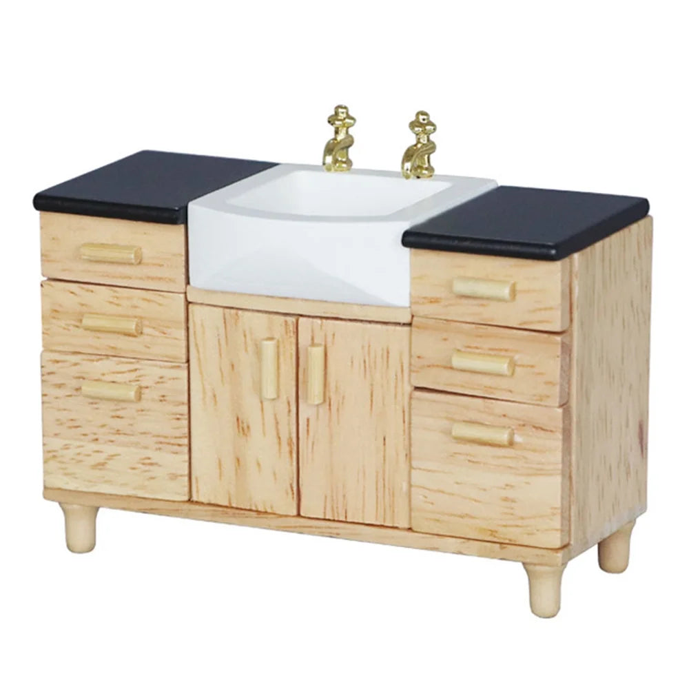1:12 Wooden Sink Unit Cabinet Dollhouse Miniature Furniture I202