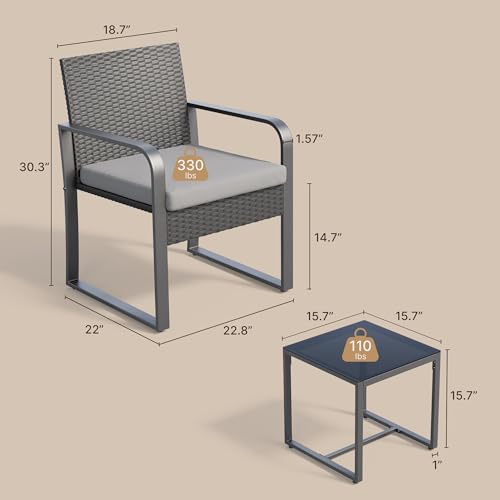 3 Piece Black Wicker Patio Bistro Set with Coffee Table C7222