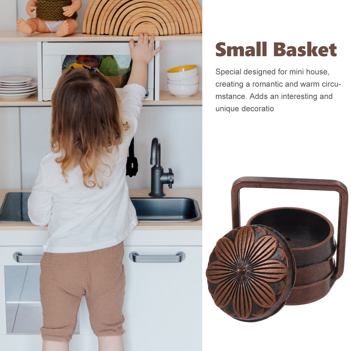 Small Metal Basket Miniature Doll House Decor N150237