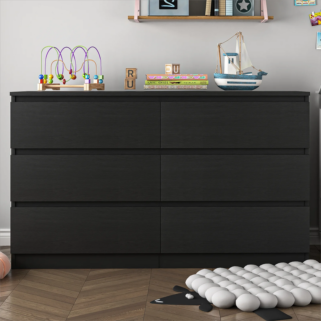 White Wood 6 Drawer Dresser D634