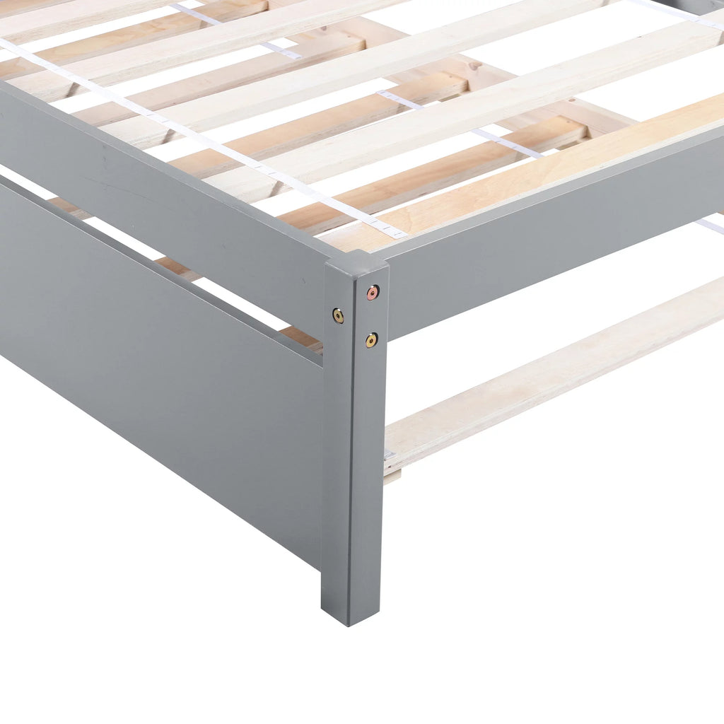 Twin Size Wood Platform Bed with Trundle Q47976