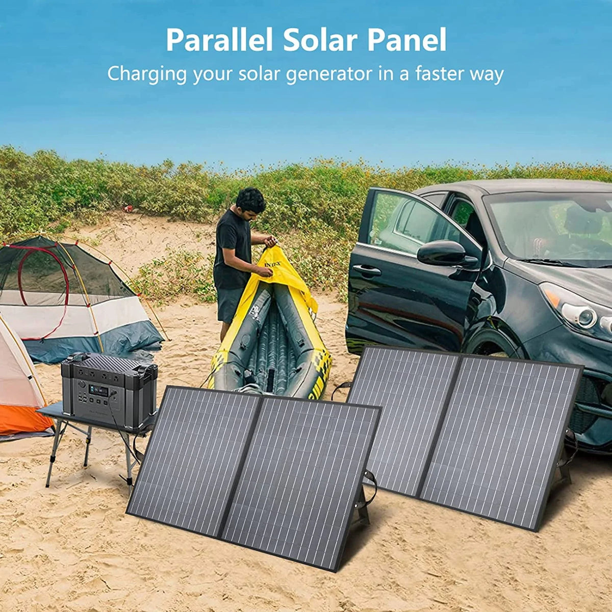 2000W 1500Wh Portable Power Station with 2 Pack 100W Foldable Solar Panel T592