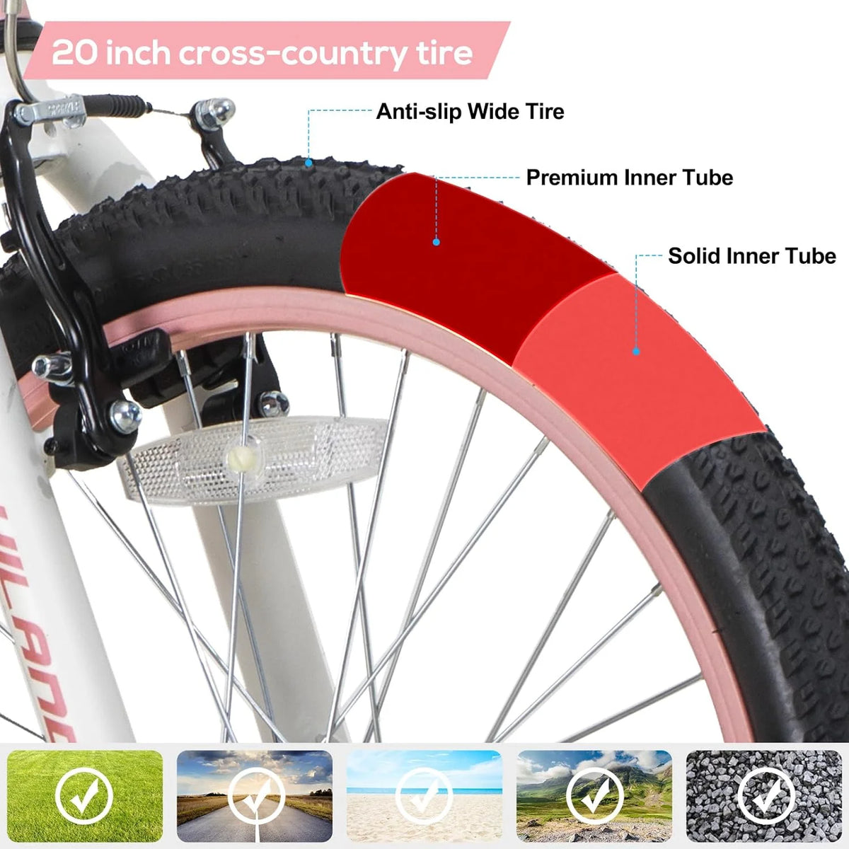20 inch Kids Mountain Bike with Dual Handbrakes Kickstand Pink F7423