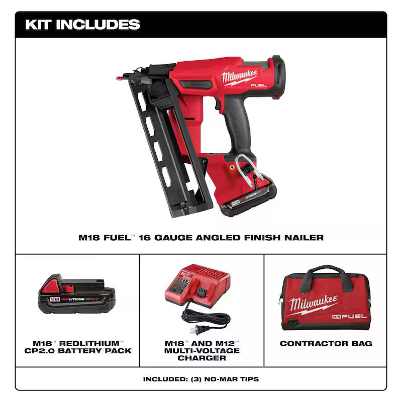 18-Volt Lithium-Ion Brushless Cordless 16-Gauge Angled Finish Nailer Kit O83603