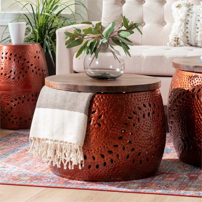 Metal and Wood Drum Table I5452