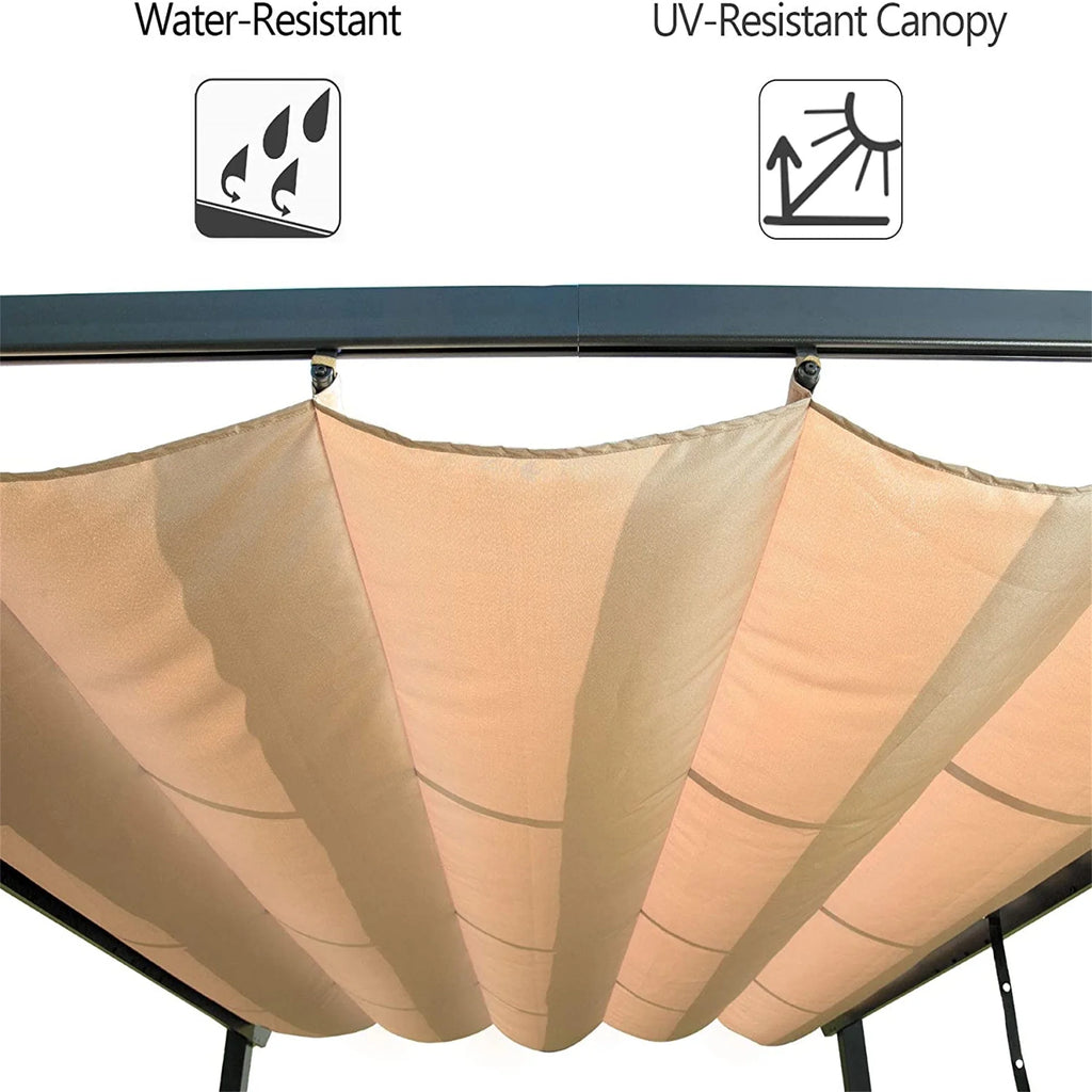 Beige Aluminum Retractable Pergola with Sun Shade Canopy F52983