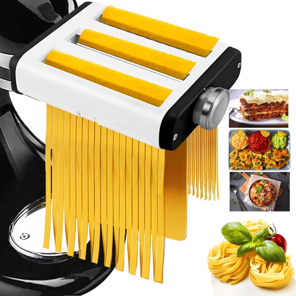 3 In 1 Pasta Maker Attachment for Kitchenaid Mixer with Pasta Dough Roller, Spaghetti Cutter, Fettuccine Cutter and Cleaning Brush G776108