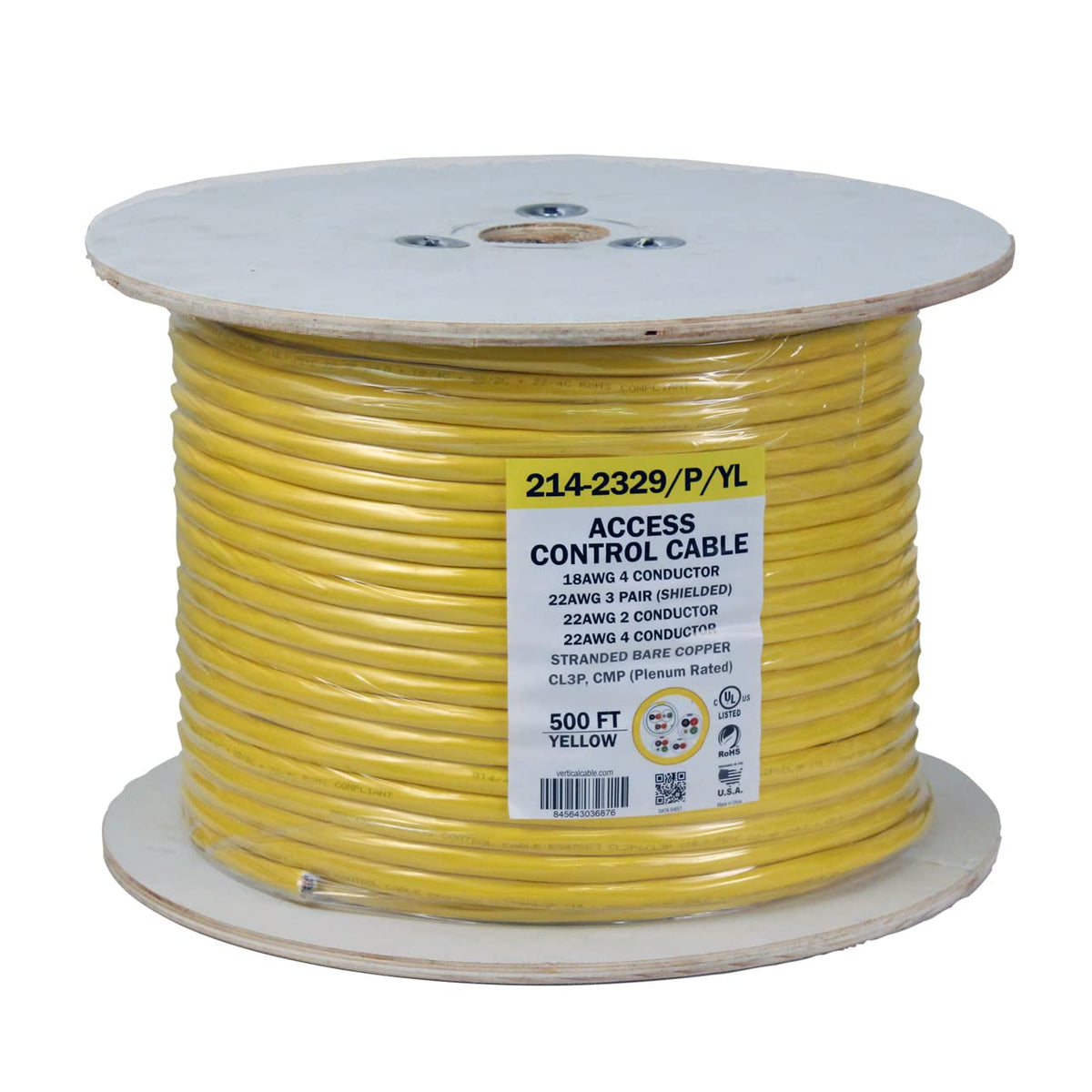 22AWG/3 Pair Shielded + 18AWG/4 Conductor + 22AWG/4 Conductor + 22AWG/2 Conductor Stranded Bare Copper Access Control Cable, 500ft Spool, Yellow W663