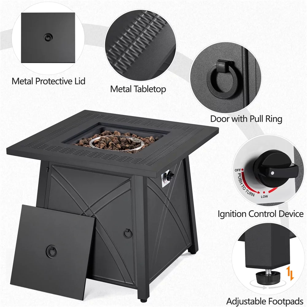 28'' Square Propane Fire Pit Table 50,000 BTU with Lid E225115