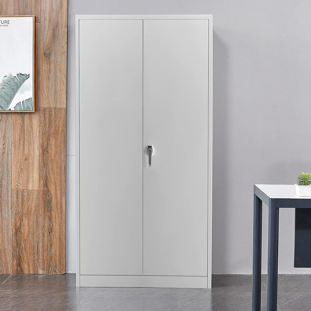 Gray Tall Metal Storage Cabinet with Locking Doors and 4 Adjustable Shelves A56251