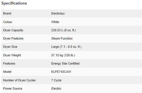 8.0 Cu. Ft. White Front Load Electric Dryer N408