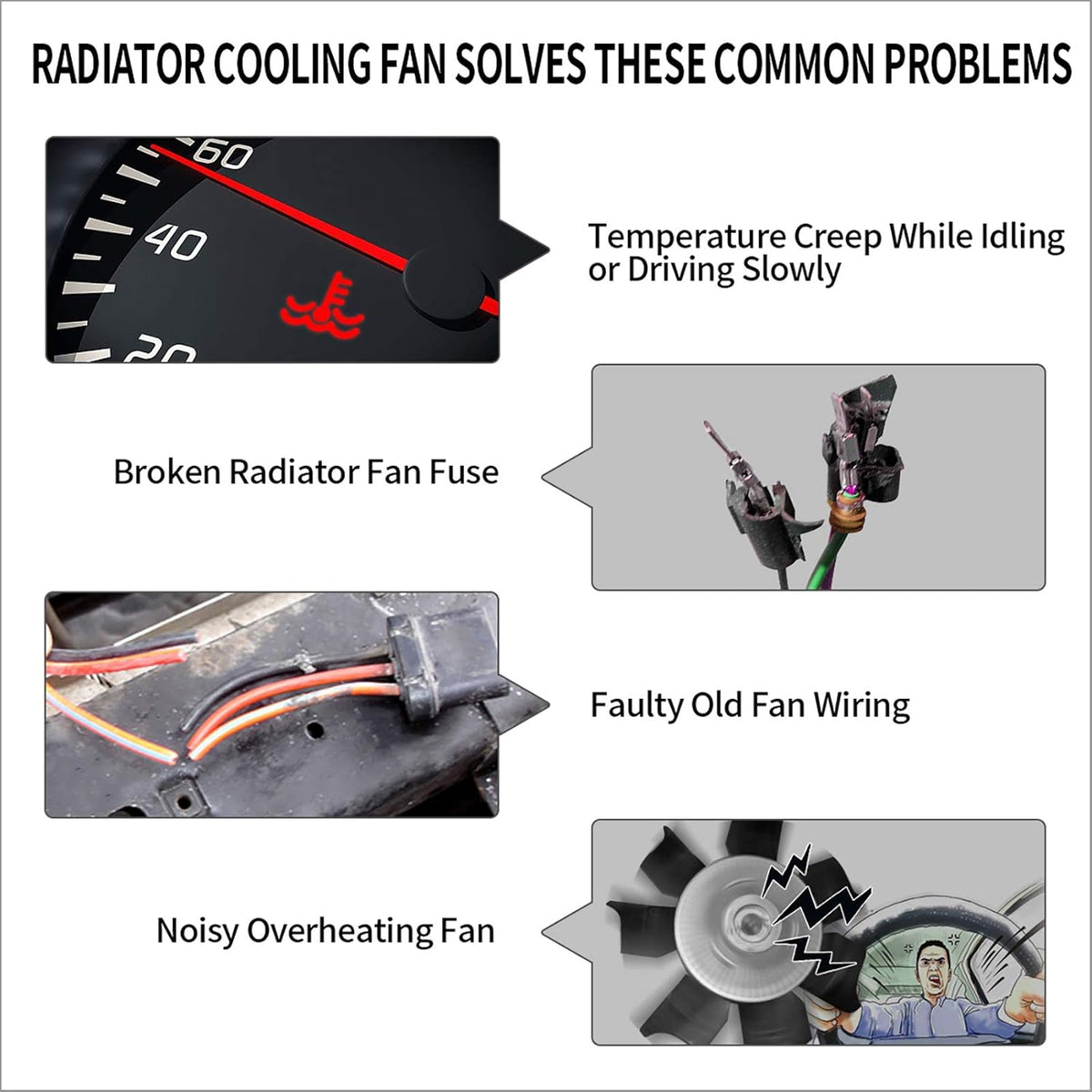 2x12 Inch Electric Radiator Cooling Fan with Mounting Kit 1750 CFM 12 Volts 80 Watts Pack of 2 A818186