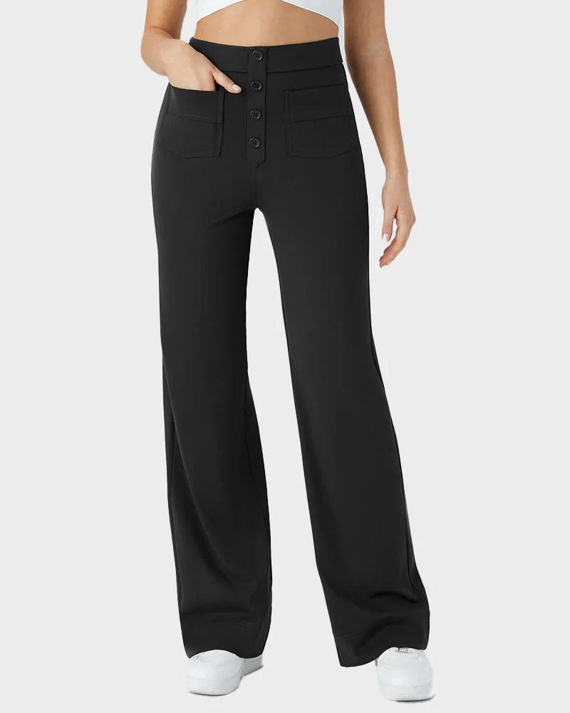 High-Waist Button Front Straight-Leg Pants B75424