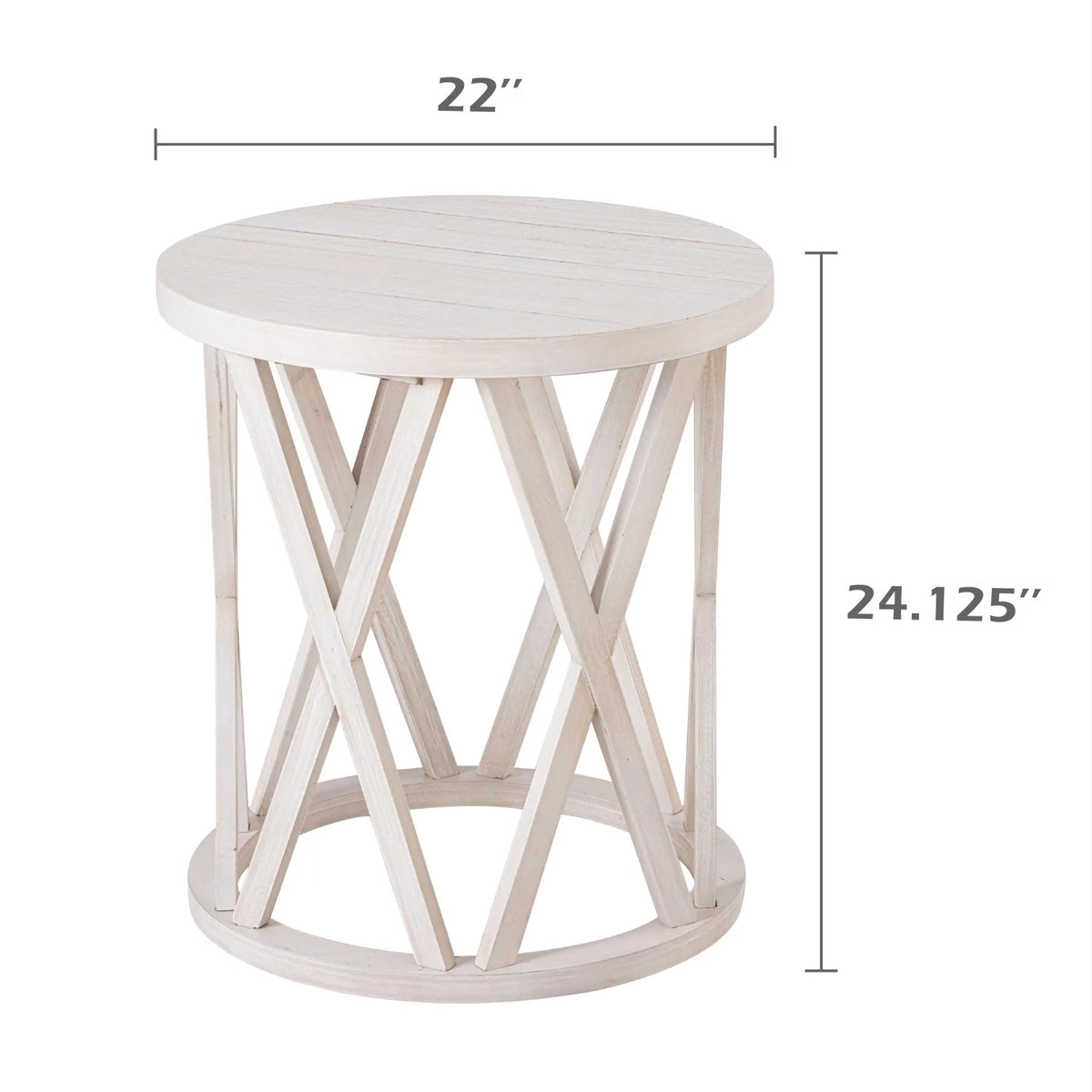 Antique White Round Wood End Table B40825