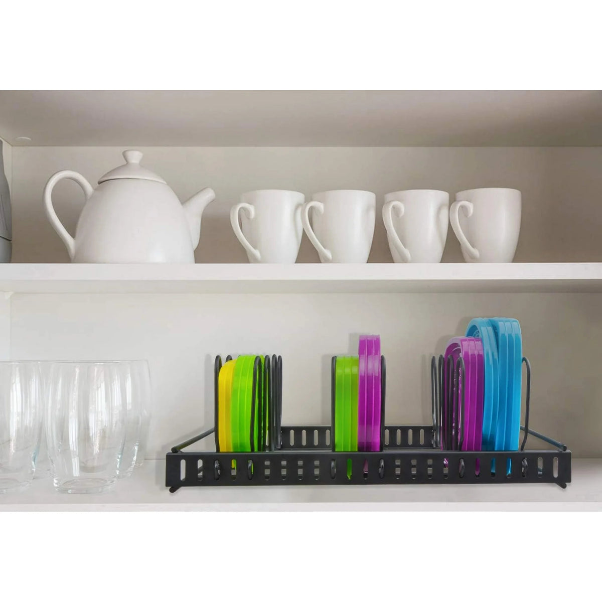 Adjustable 6 Compartment Metal Storage Container Lid Holder B692722