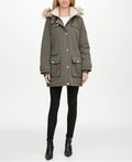 Olive Faux-Fur Trim Hooded Water-Resistant Anorak Coat Q55217
