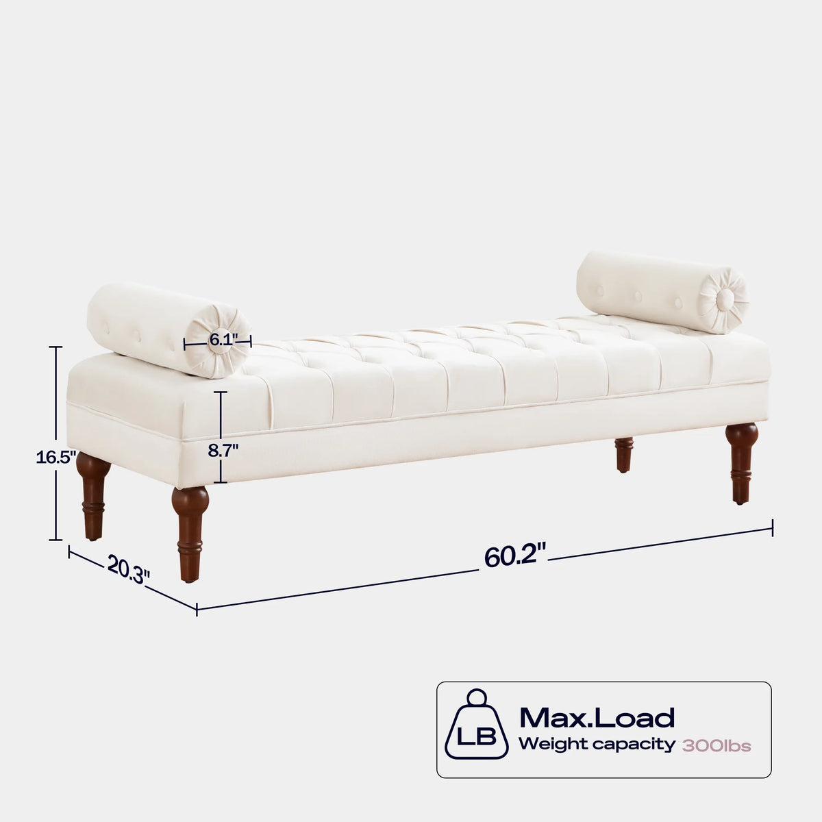 60.2" Large Size Beige Velvet Upholstered Storage Bench B425