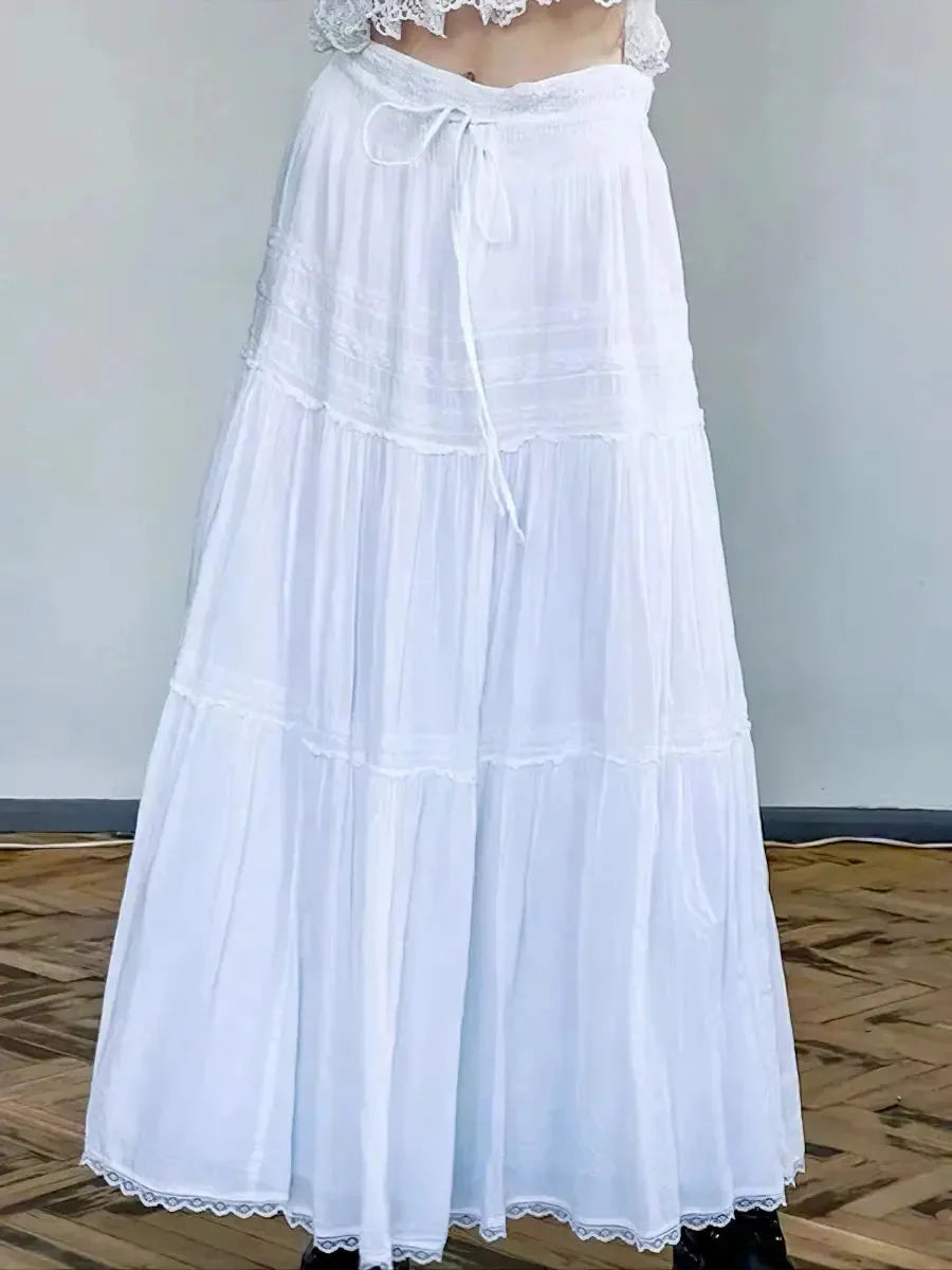 White Drawstring Midi Skirt B976390