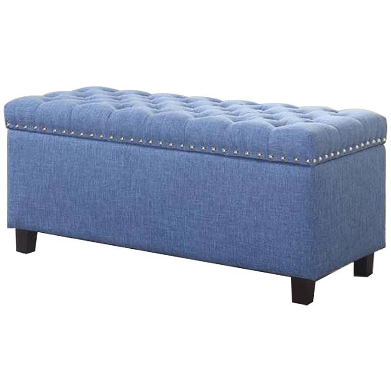 Blue Button Tufted Storage Ottoman with Nailhead W162