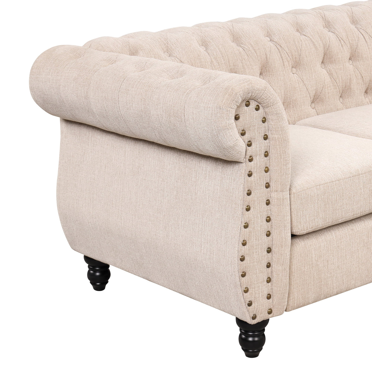 Beige Plush Upholstered Sofa with Solid Wood Legs C47562