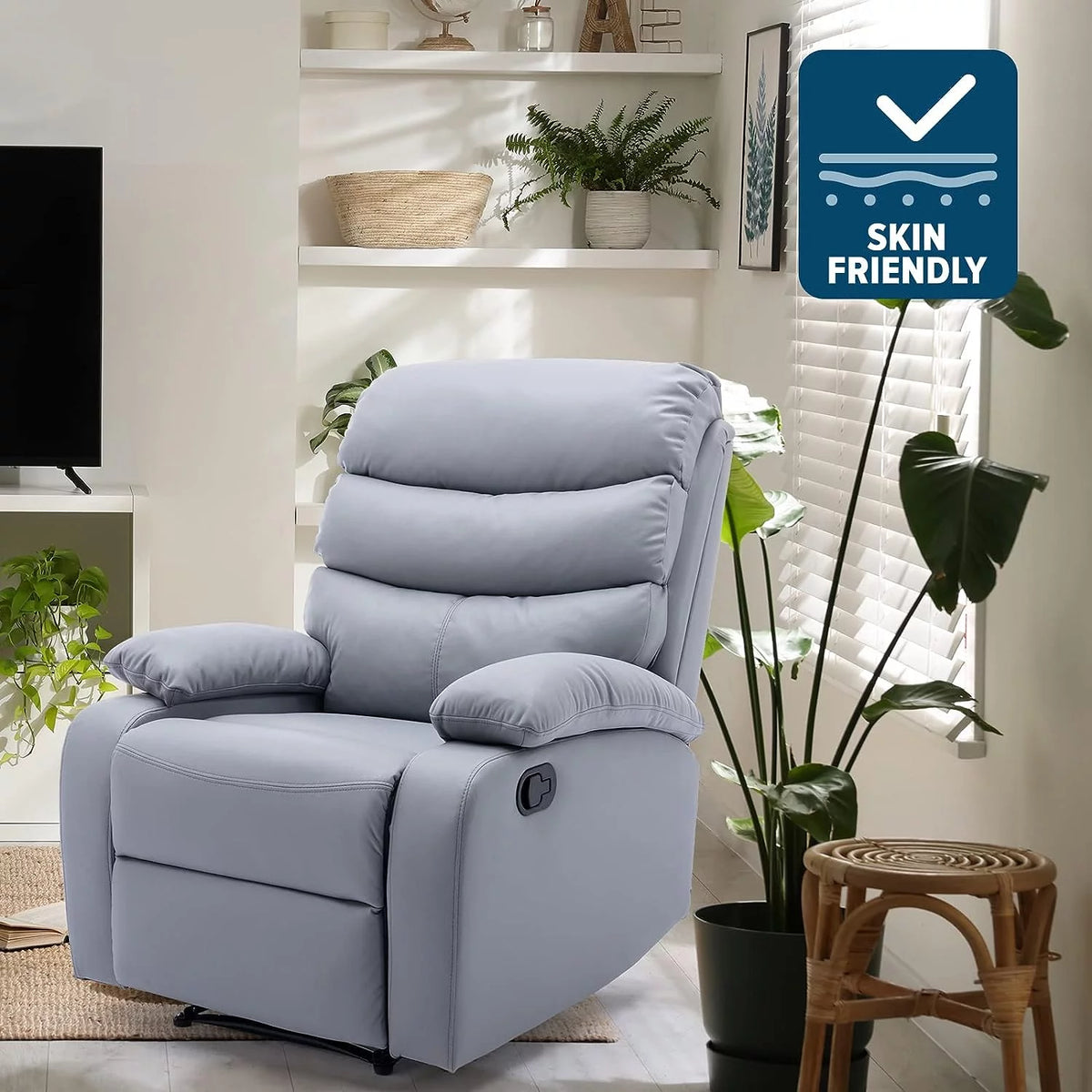 Manual Recliner Chairs with Footrest & Headrest Light Gray P238585
